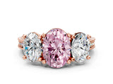 Rose gold Three-Stone Fancy Pink Oval  Diamond Milgrain Pave Band with Prong Setting