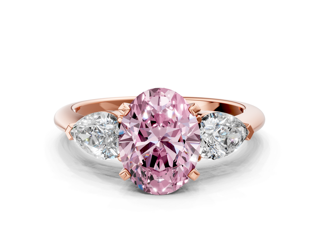 Rose gold Three-Stone Fancy Pink Oval  Diamond Ring with Pear Side Stones in Four-Prong Setting_42