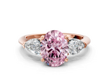 Rose gold Three-Stone Fancy Pink Oval  Diamond Ring with Pear Side Stones in Four-Prong Setting_42