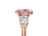Rose gold Three-Stone Fancy Pink Oval  Diamond Ring with Pear Side Stones in Four-Prong Setting_47
