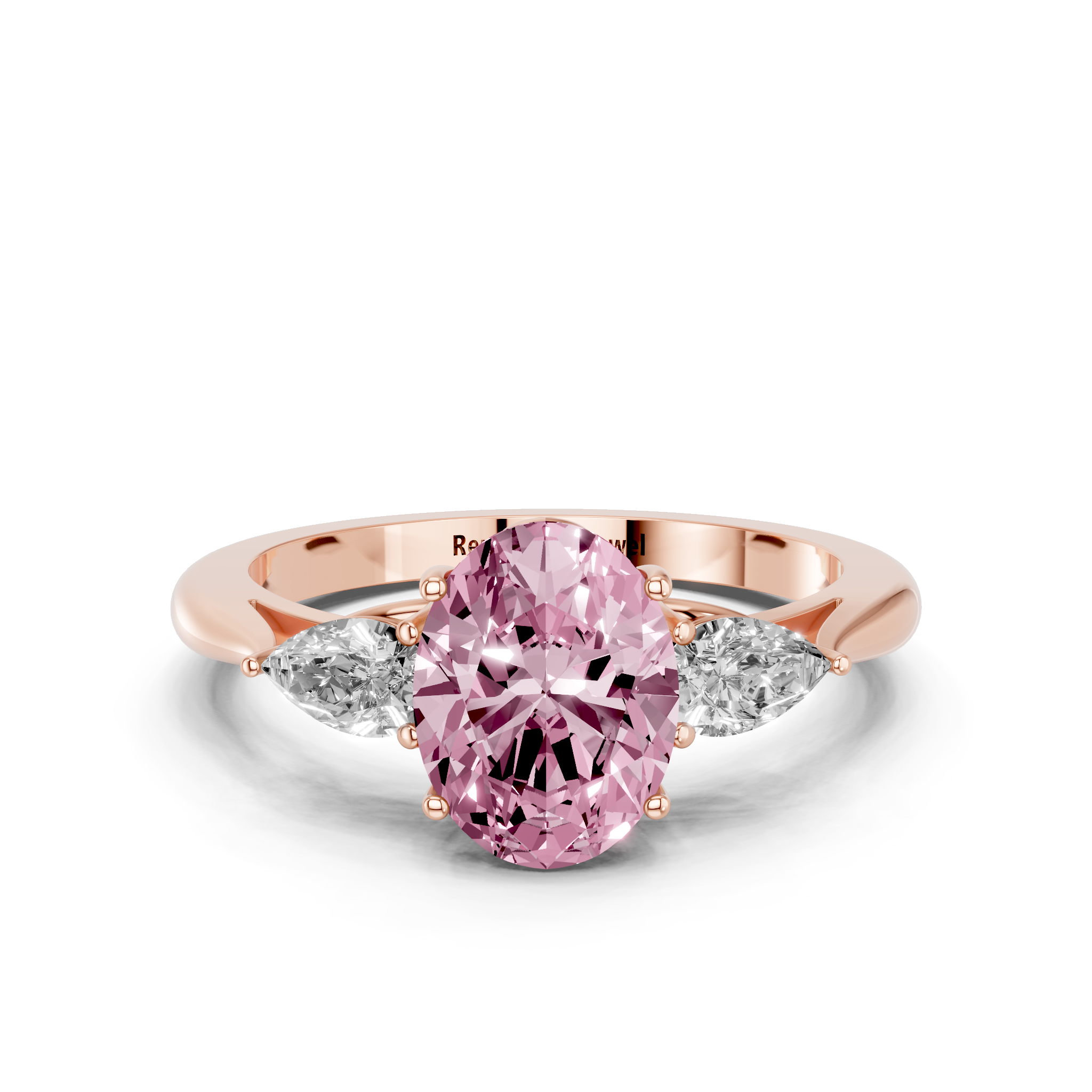 Rose gold Three-Stone Fancy Pink Oval  Diamond Solitaire Ring with Pear Side Stones and Four-Prong Setting_14