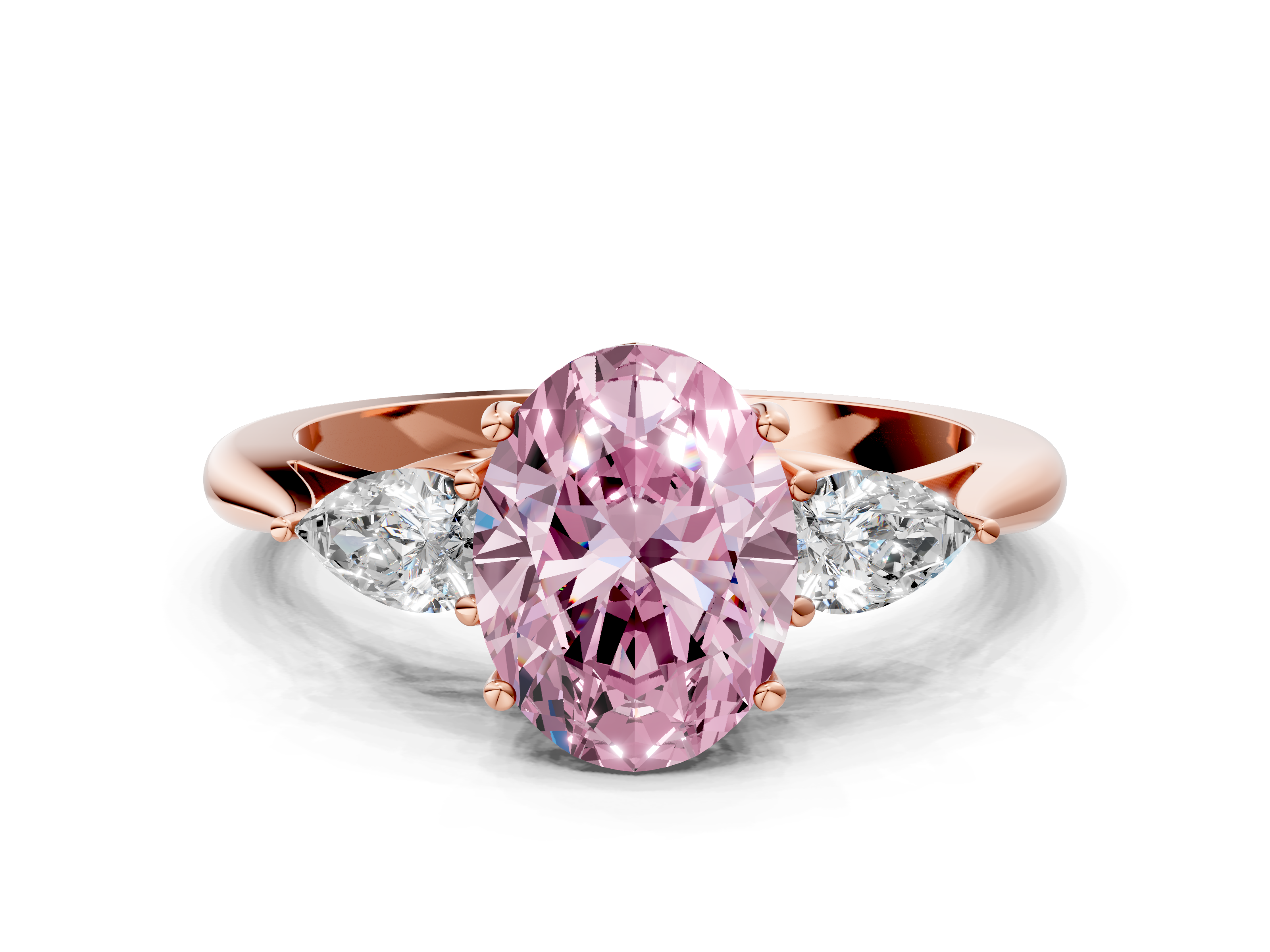 Rose gold Three-Stone Fancy Pink Oval  Diamond Solitaire Ring with Pear Side Stones and Four-Prong Setting_31