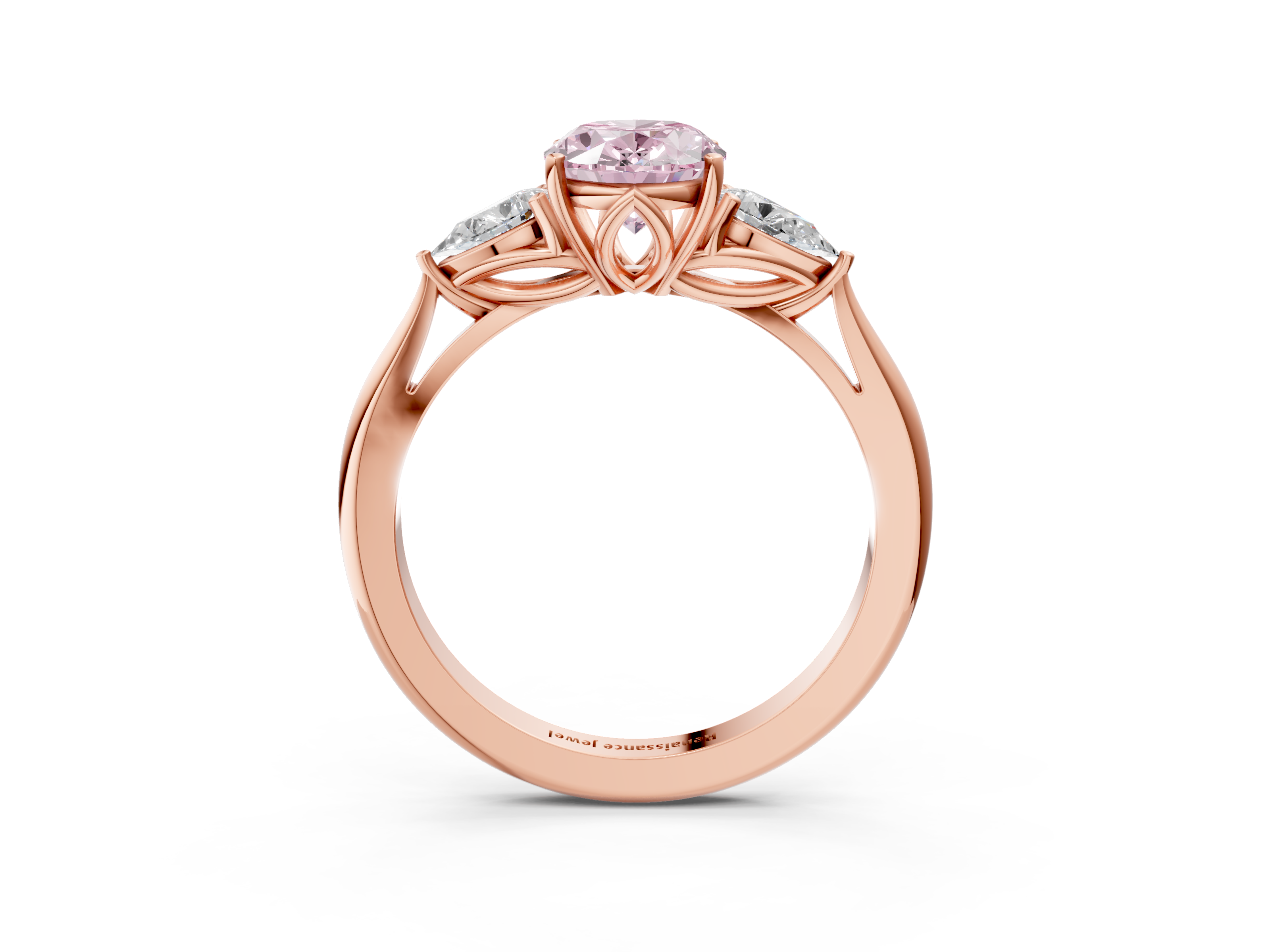 Rose gold Three-Stone Fancy Pink Oval  Diamond Solitaire Ring with Pear Side Stones and Four-Prong Setting_34