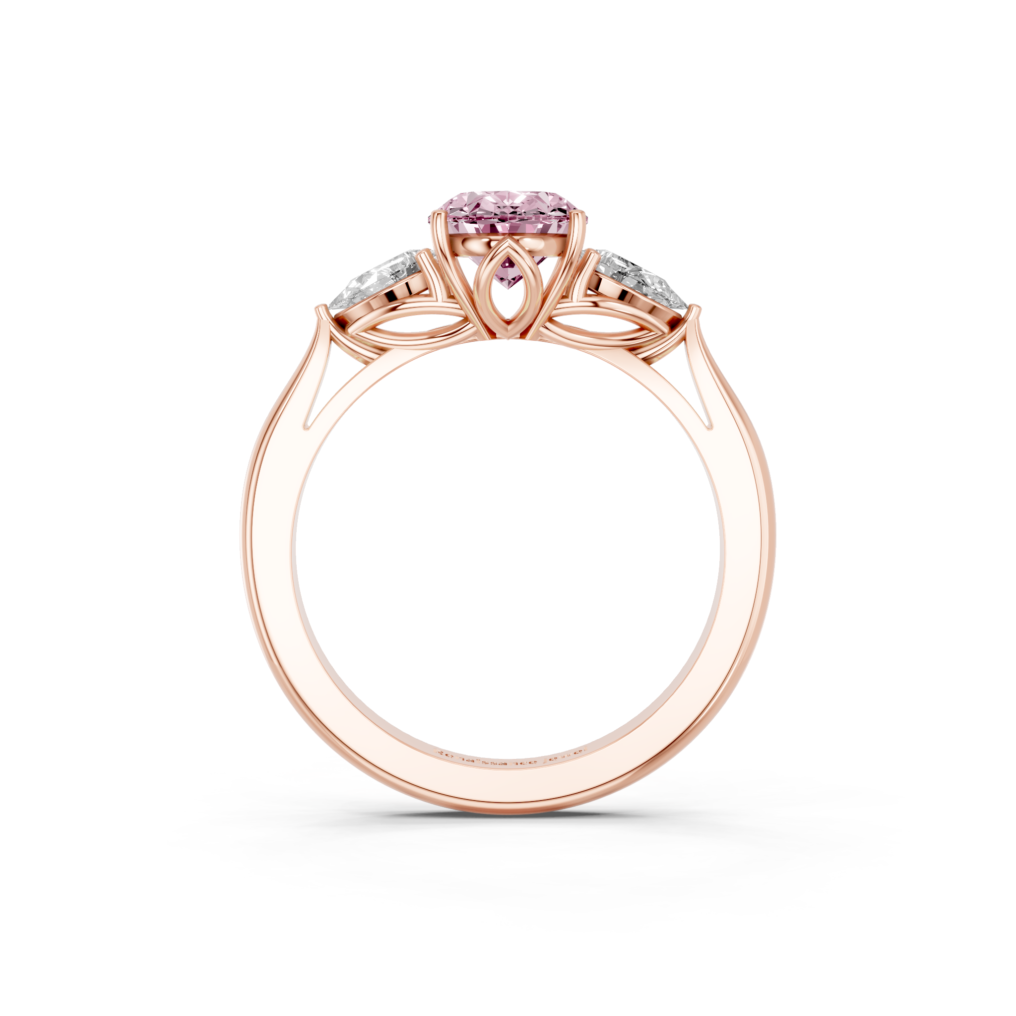 Rose gold Three-Stone Fancy Pink Oval  Diamond Solitaire Ring with Pear Side Stones and Four-Prong Setting_5