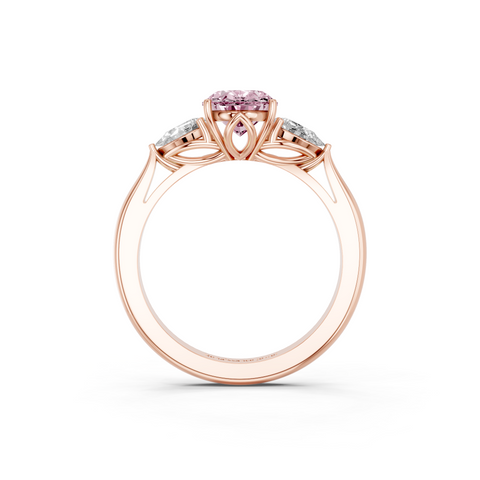 Rose gold Three-Stone Fancy Pink Oval  Diamond Solitaire Ring with Pear Side Stones and Four-Prong Setting_5