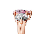 Rose gold Three-Stone Fancy Pink Pear  Brilliant Cut Solitaire Ring with Prong Setting on a Classic Band 1