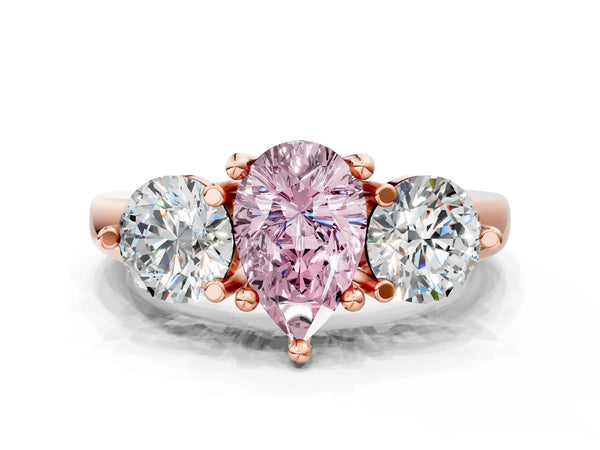 Rose gold Three-Stone Fancy Pink Pear  Brilliant Cut Solitaire Ring with Prong Setting on a Classic Band