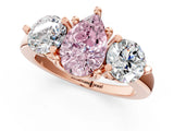 Rose gold Three-Stone Fancy Pink Pear  Brilliant Cut Solitaire Ring with Prong Setting on a Classic Band 3