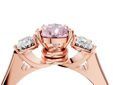 Rose gold Three-Stone Fancy Pink Pear Cut Brilliant Diamond Trellis Ring with Comfort Fit Band_4