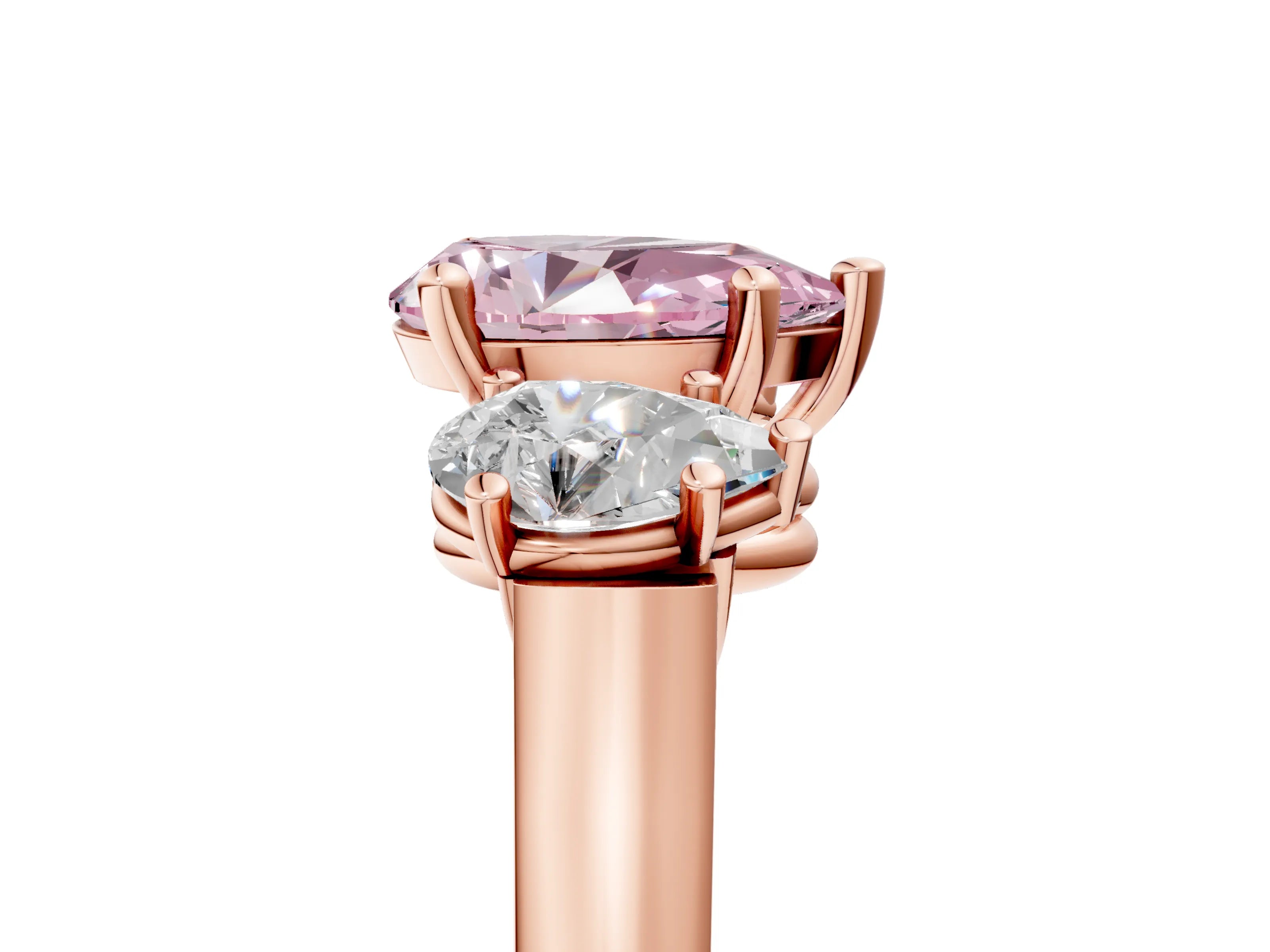 Rose gold Three-Stone Fancy Pink Pear Cut Brilliant Diamond Trellis Ring with Comfort Fit Band_5