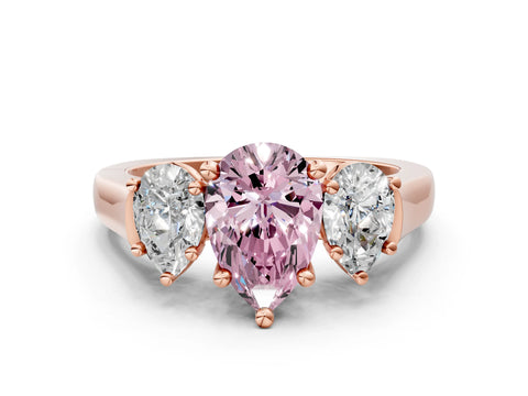 Rose gold Three-Stone Fancy Pink Pear Cut Brilliant Diamond Trellis Ring with Comfort Fit Band