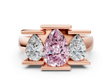 Rose gold Three Stone Fancy Pink Pear Cut Cut Channel Set Diamond Ring
