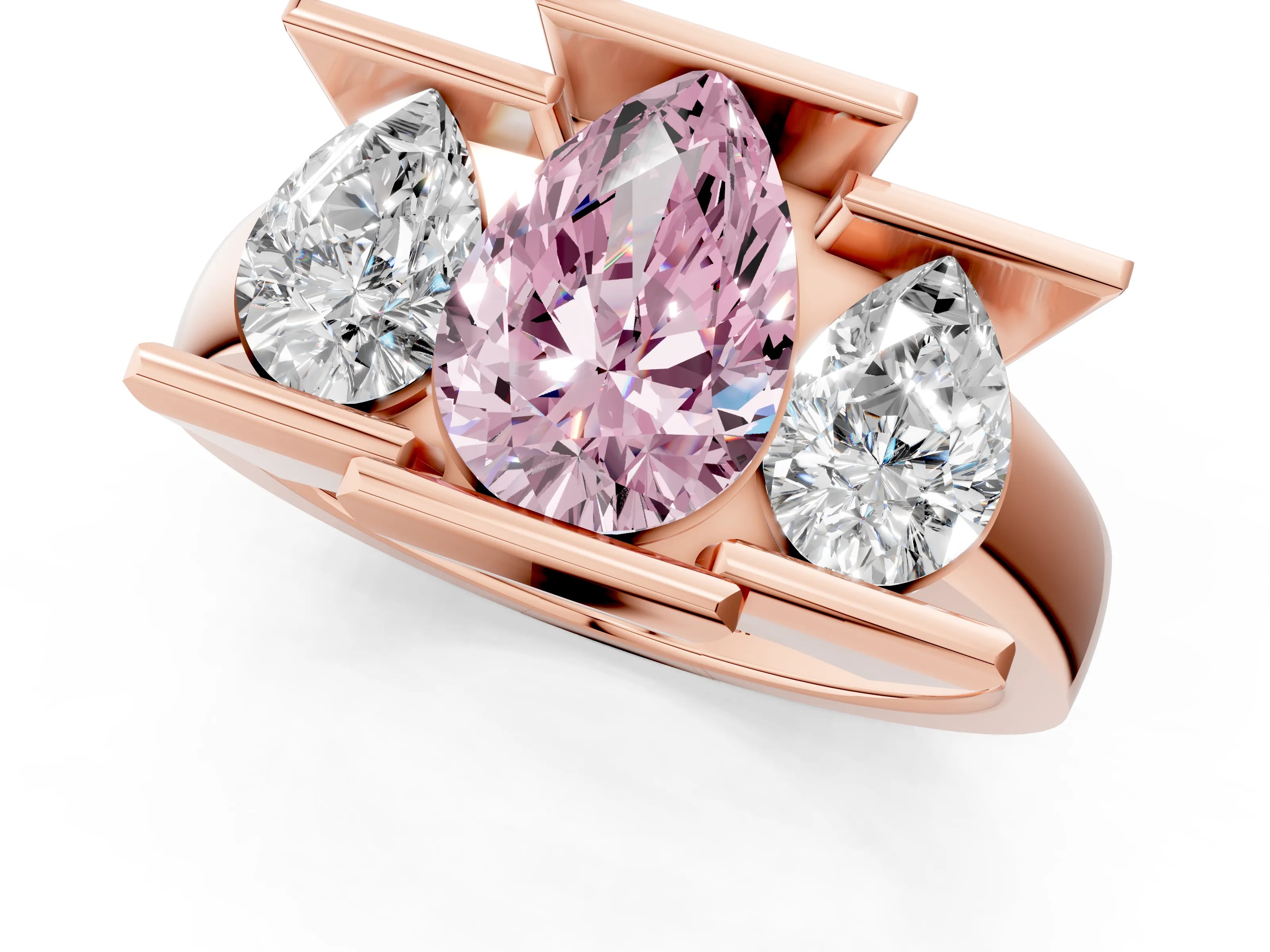 Rose gold Three Stone Fancy Pink Pear Cut Cut Channel Set Diamond Ring_1