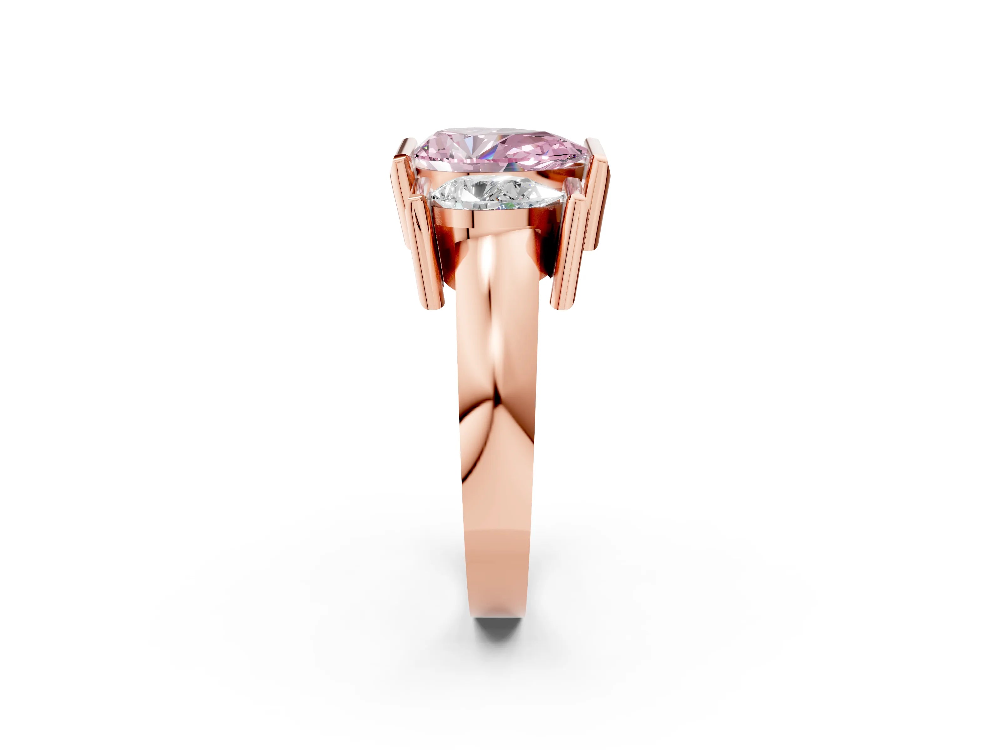 Rose gold Three Stone Fancy Pink Pear Cut Cut Channel Set Diamond Ring_2