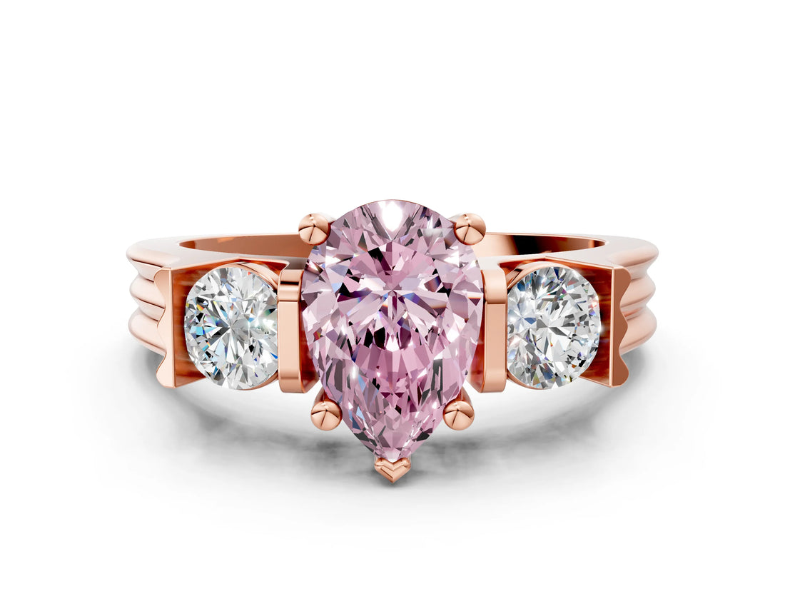 Rose gold Three-Stone Fancy Pink Pear Cut Cut Classic Band Prong Setting Ring