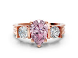 Rose gold Three-Stone Fancy Pink Pear Cut Cut Classic Band Prong Setting Ring