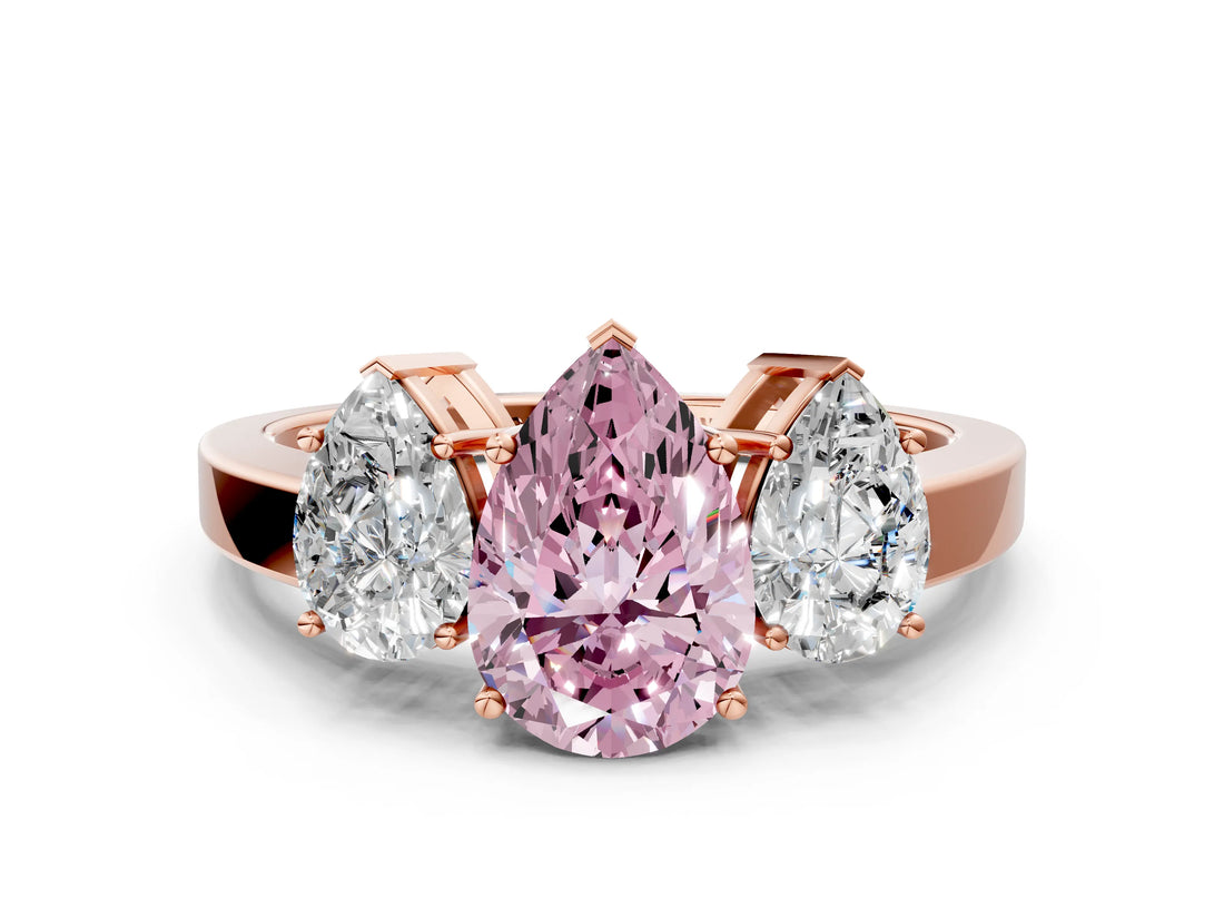 Rose gold Three-Stone Fancy Pink Pear Cut Cut Diamond Engagement Ring with Flat Band and Four-Prong Setting_12