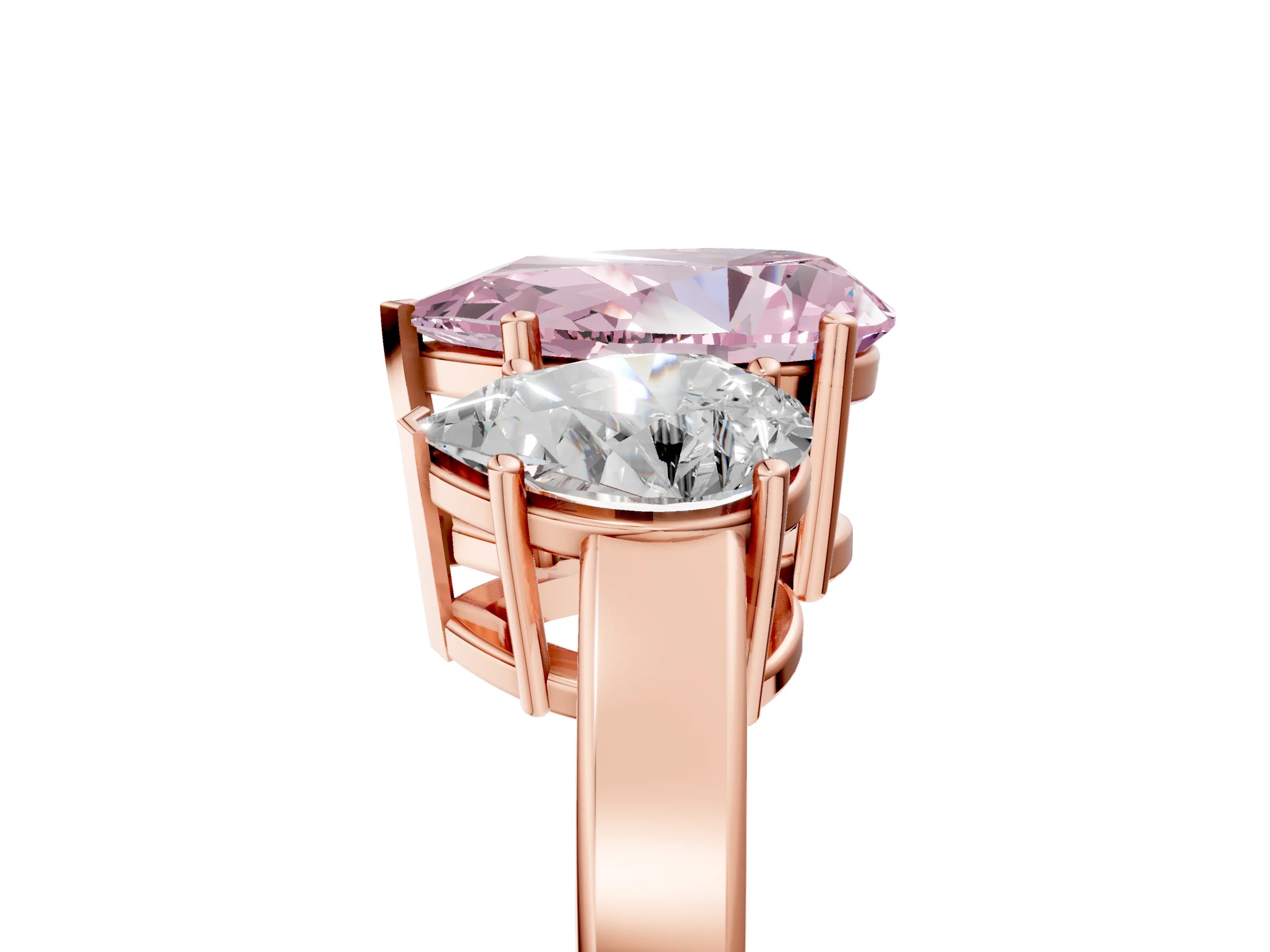 Rose gold Three-Stone Fancy Pink Pear Cut Cut Diamond Engagement Ring with Flat Band and Four-Prong Setting_17