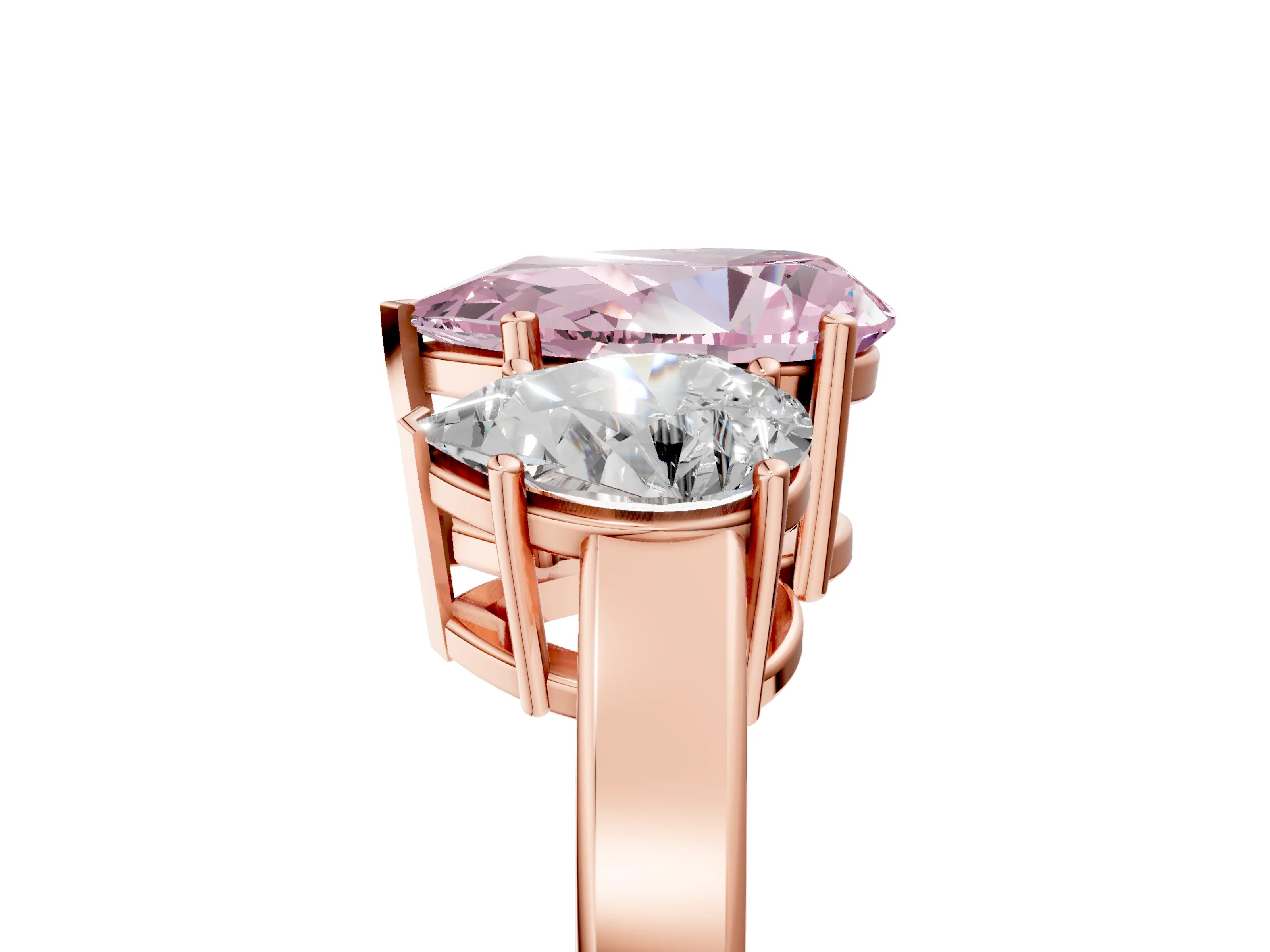 Rose gold Three-Stone Fancy Pink Pear Cut Cut Diamond Engagement Ring with Flat Band and Four-Prong Setting_5