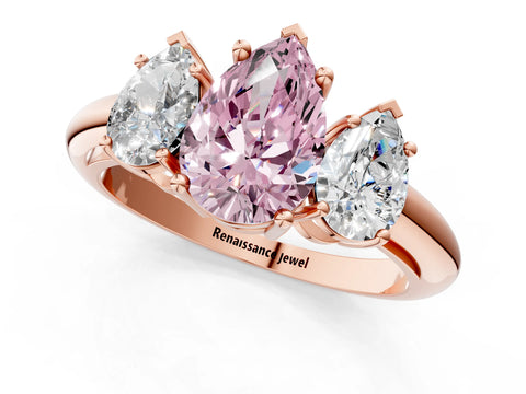 Rose gold Three-Stone Fancy Pink Pear Cut Cut Diamond Engagement Ring with Prong Setting on a White Gold Band_1