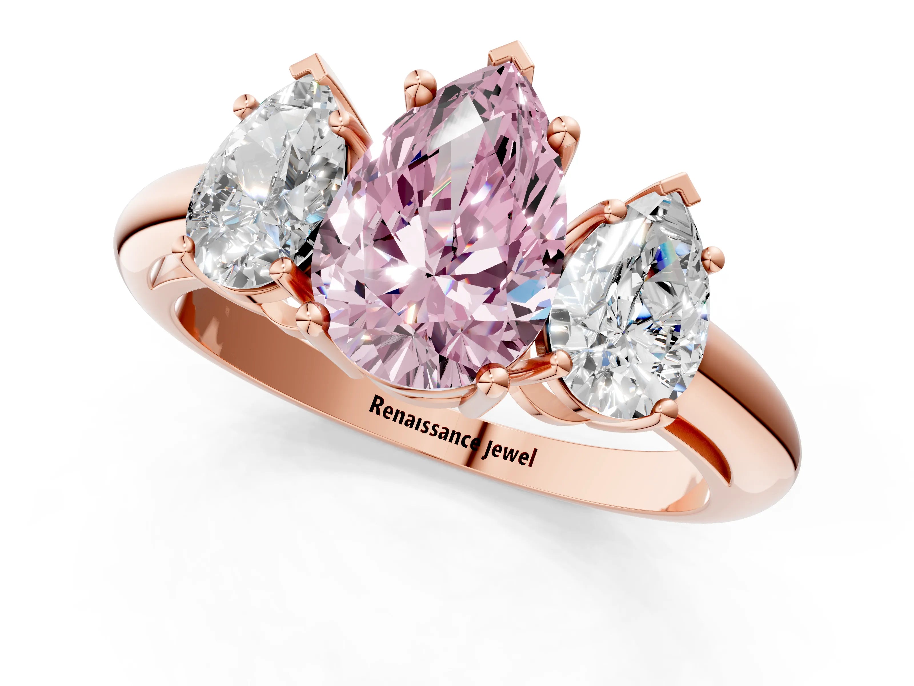 Rose gold Three-Stone Fancy Pink Pear Cut Cut Diamond Engagement Ring with Prong Setting on a White Gold Band_37