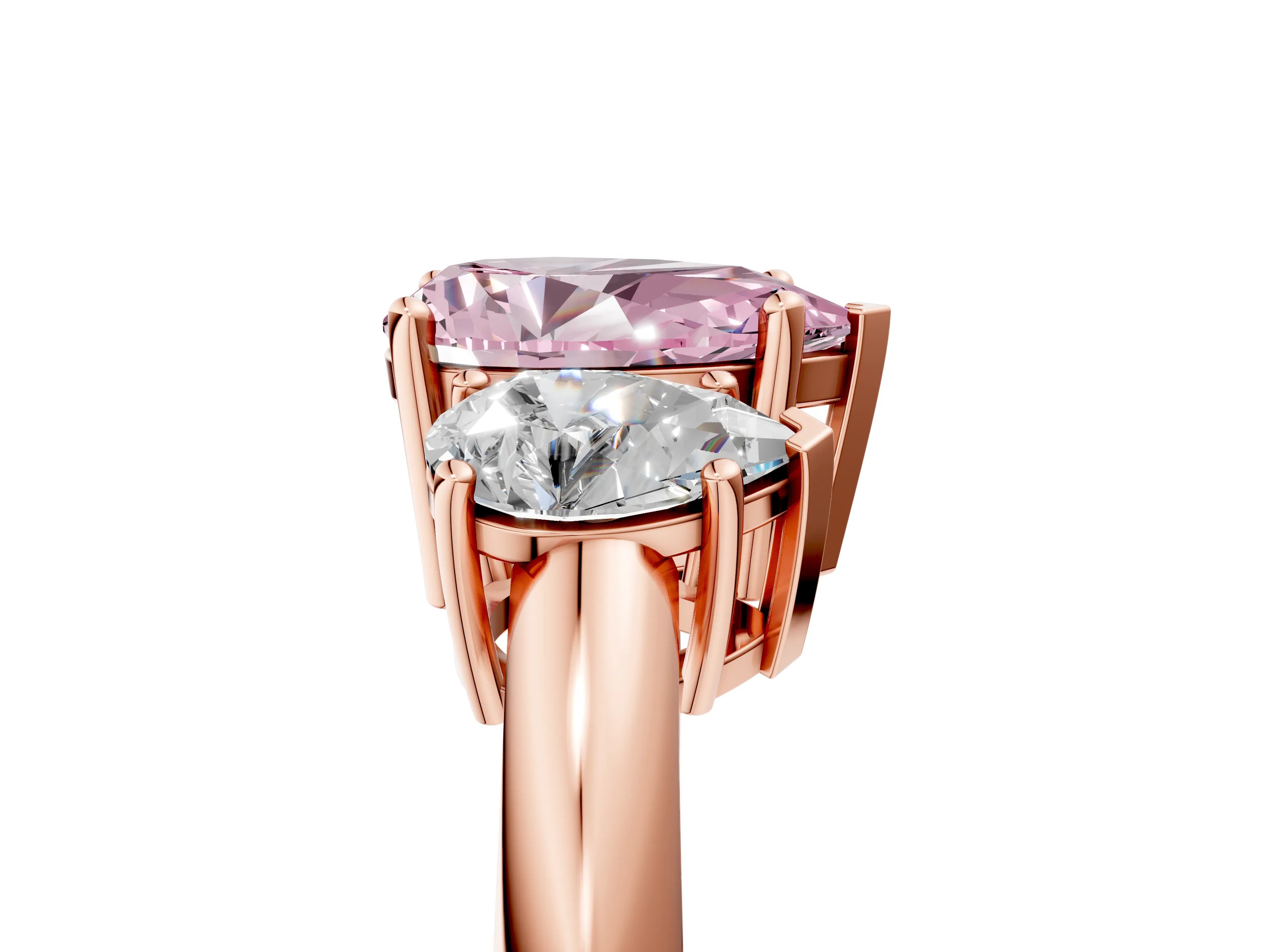 Rose gold Three-Stone Fancy Pink Pear Cut Cut Diamond Engagement Ring with Prong Setting on a White Gold Band_41