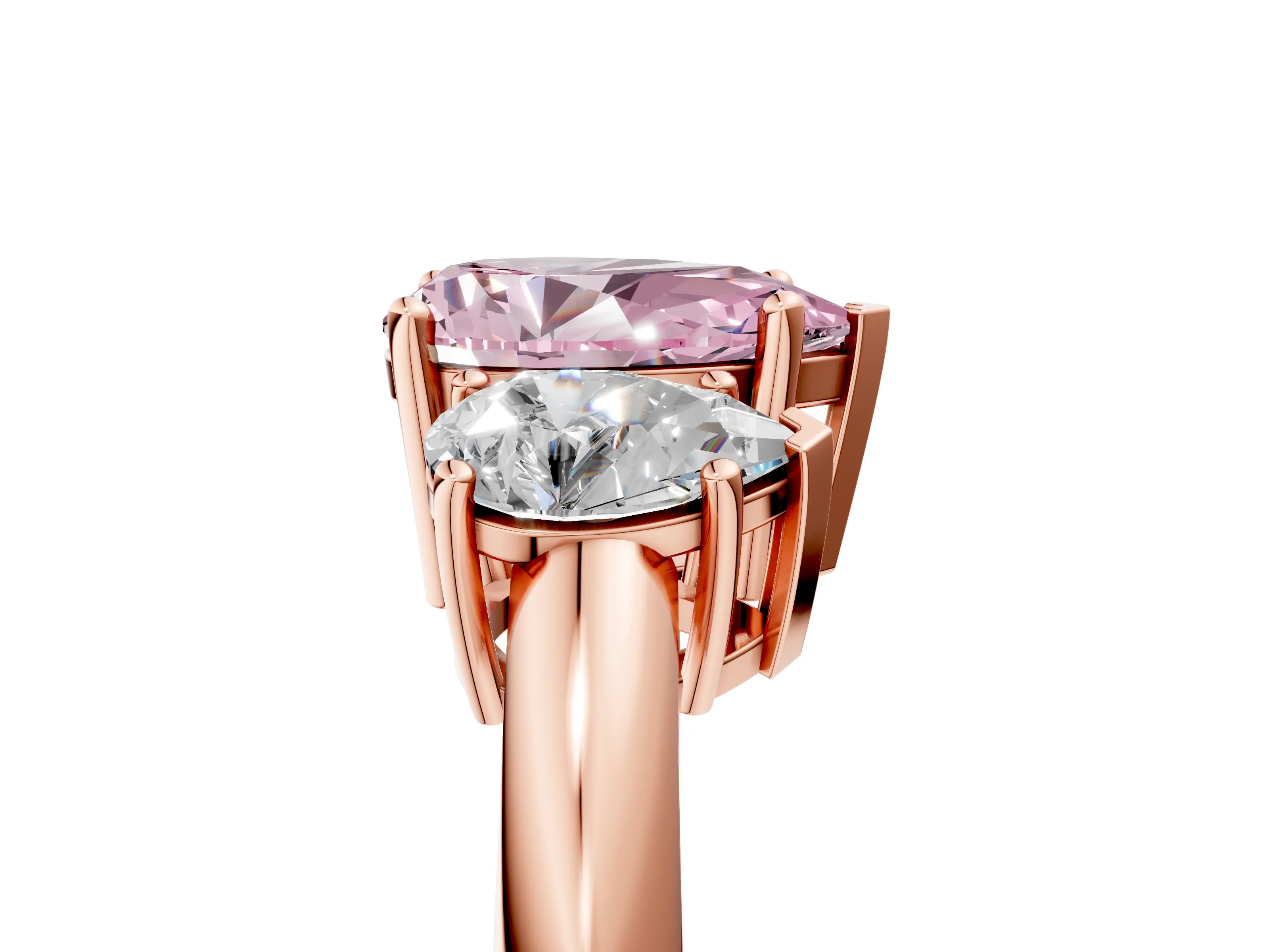 Rose gold Three-Stone Fancy Pink Pear Cut Cut Diamond Engagement Ring with Prong Setting on a White Gold Band_5
