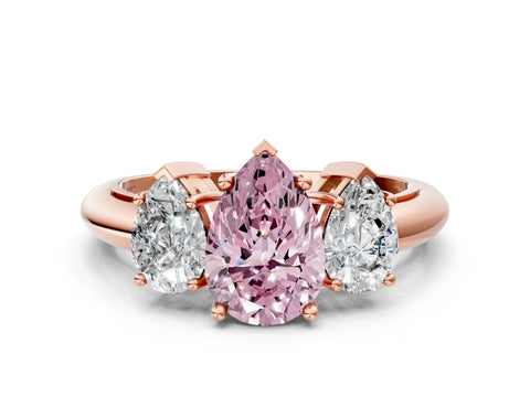 Rose gold Three-Stone Fancy Pink Pear Cut Cut Diamond Engagement Ring with Prong Setting on a White Gold Band
