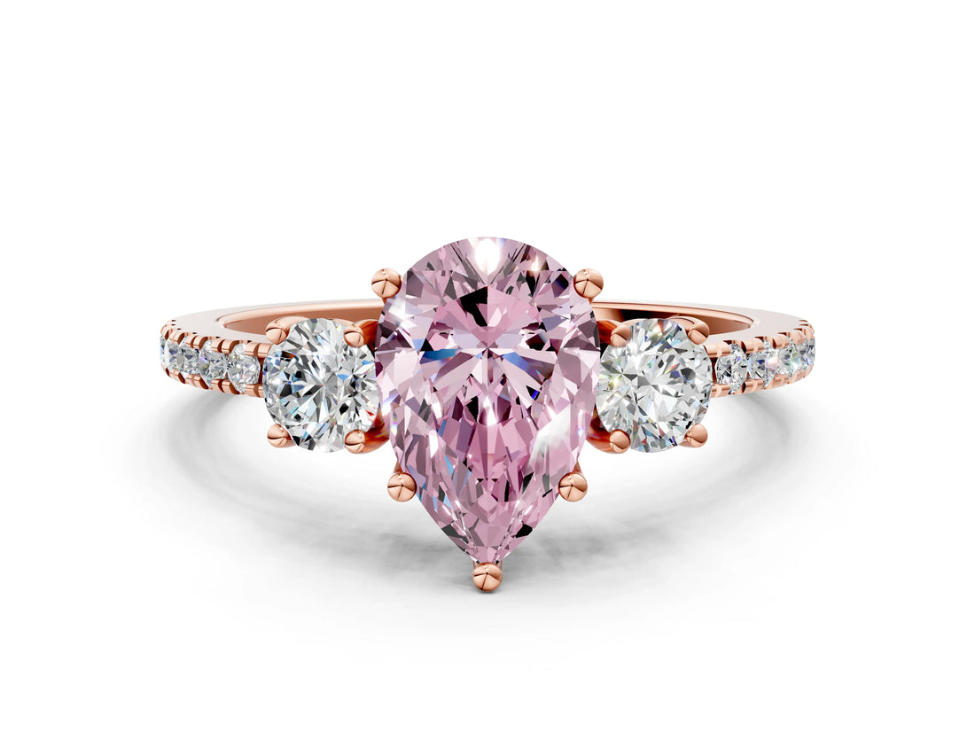 Rose gold Three-Stone Fancy Pink Pear Cut Cut Diamond Pavé Band with Prong Setting_15