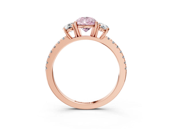 Rose gold Three-Stone Fancy Pink Pear Cut Cut Diamond Pavé Band with Prong Setting