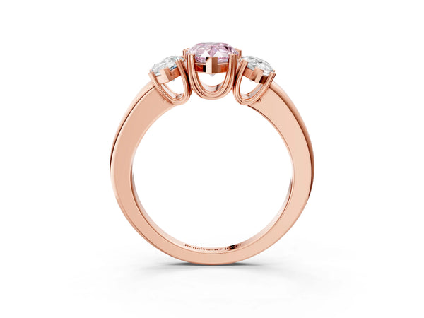 Rose gold Three-Stone Fancy Pink Pear Cut Cut Diamond Ring with Channel Set Band and Four-Prong Setting