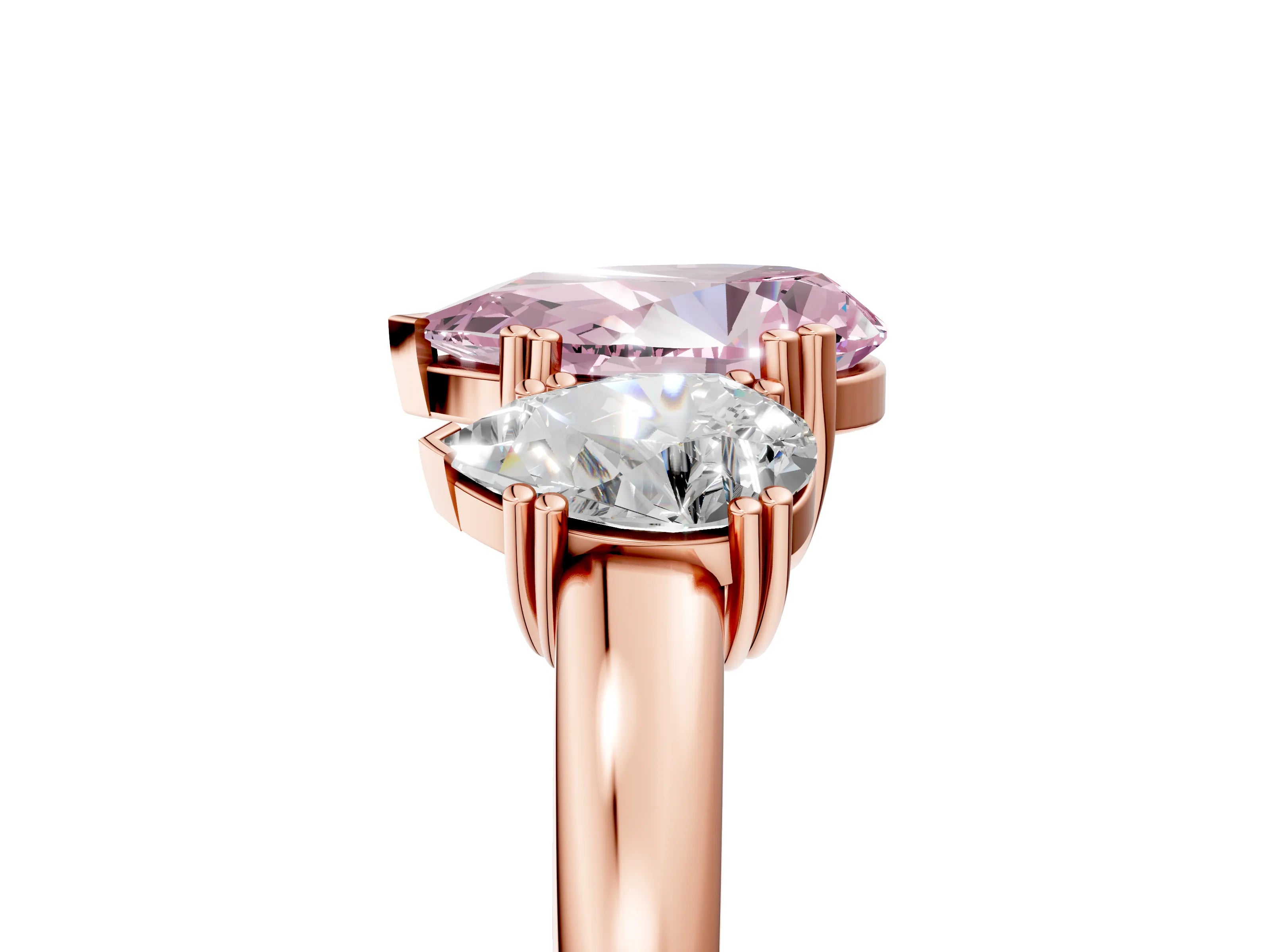 Rose gold Three-Stone Fancy Pink Pear Cut Cut Diamond Ring with Channel Set Band and Four-Prong Setting_5