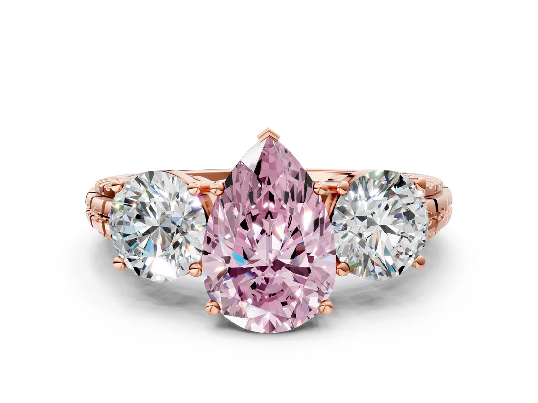 Rose gold Three-Stone Fancy Pink Pear Cut Cut Diamond Ring with Channel-Set Band and Prong Setting