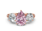 Rose gold Three-Stone Fancy Pink Pear Cut Cut Diamond Ring with Channel-Set Band and Prong Setting