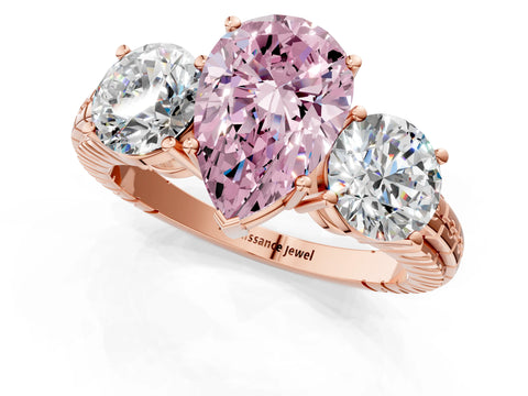 Rose gold Three-Stone Fancy Pink Pear Cut Cut Diamond Ring with Channel-Set Band and Prong Setting_1