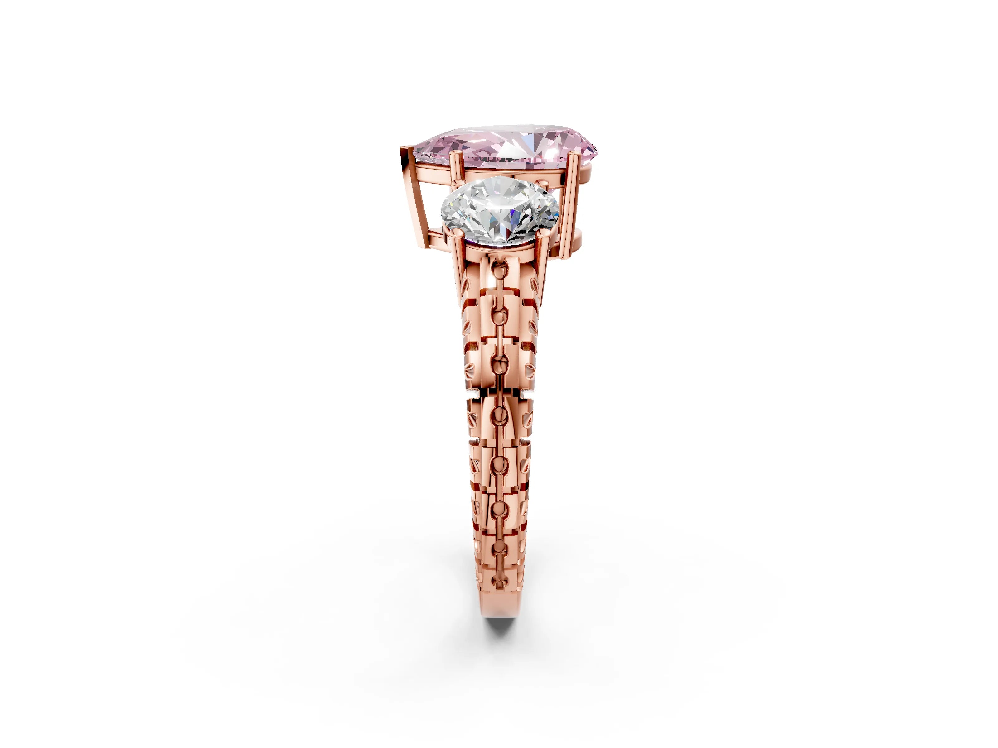 Rose gold Three-Stone Fancy Pink Pear Cut Cut Diamond Ring with Channel-Set Band and Prong Setting_2