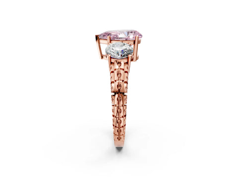 Rose gold Three-Stone Fancy Pink Pear Cut Cut Diamond Ring with Channel-Set Band and Prong Setting_2