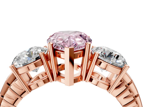 Rose gold Three-Stone Fancy Pink Pear Cut Cut Diamond Ring with Channel-Set Band and Prong Setting_4