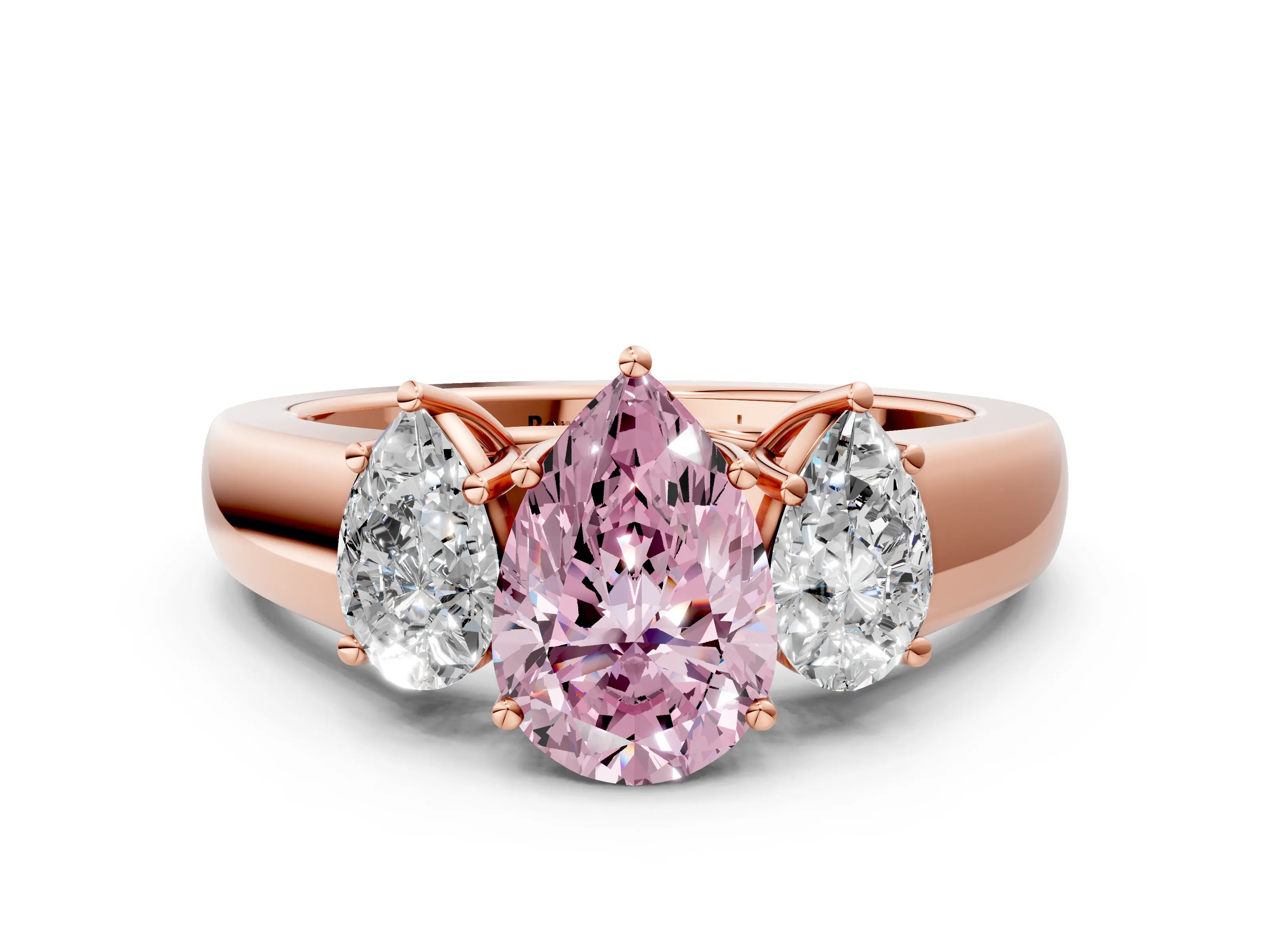 Rose gold Three-Stone Fancy Pink Pear Cut Cut Diamond Ring with Prong Setting and Classic Band