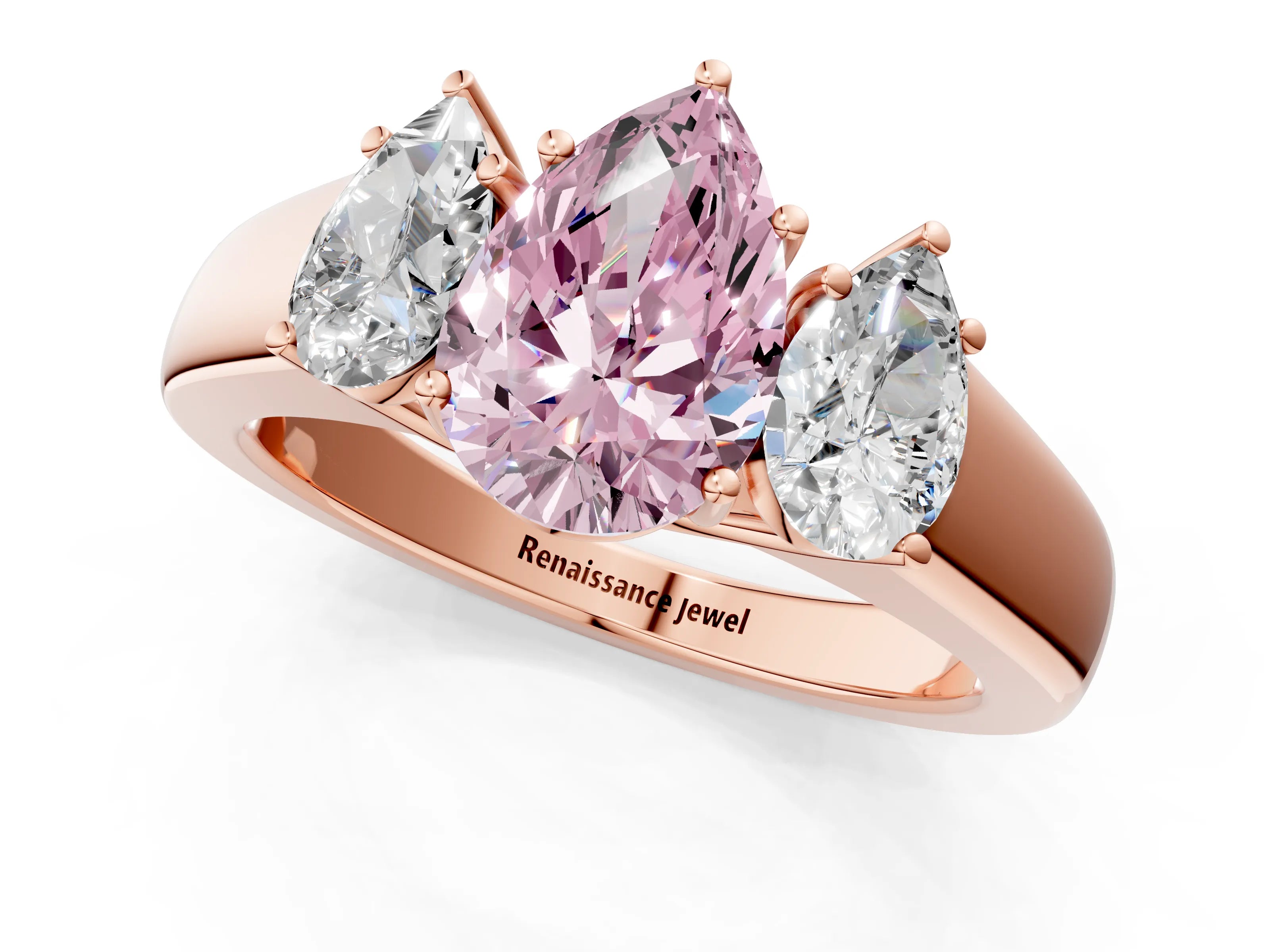 Rose gold Three-Stone Fancy Pink Pear Cut Cut Diamond Ring with Prong Setting and Classic Band_1