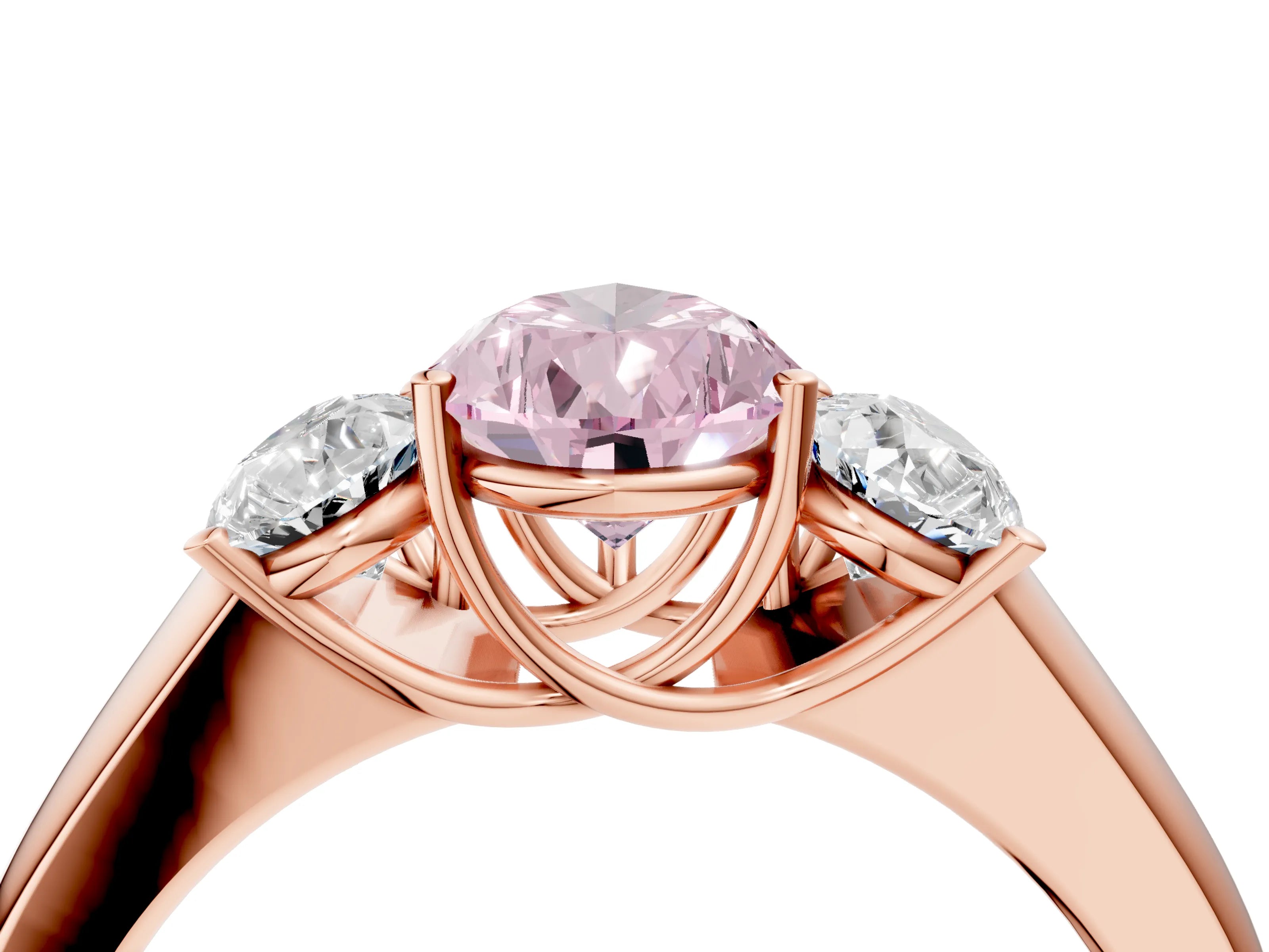 Rose gold Three-Stone Fancy Pink Pear Cut Cut Diamond Ring with Prong Setting and Classic Band_4