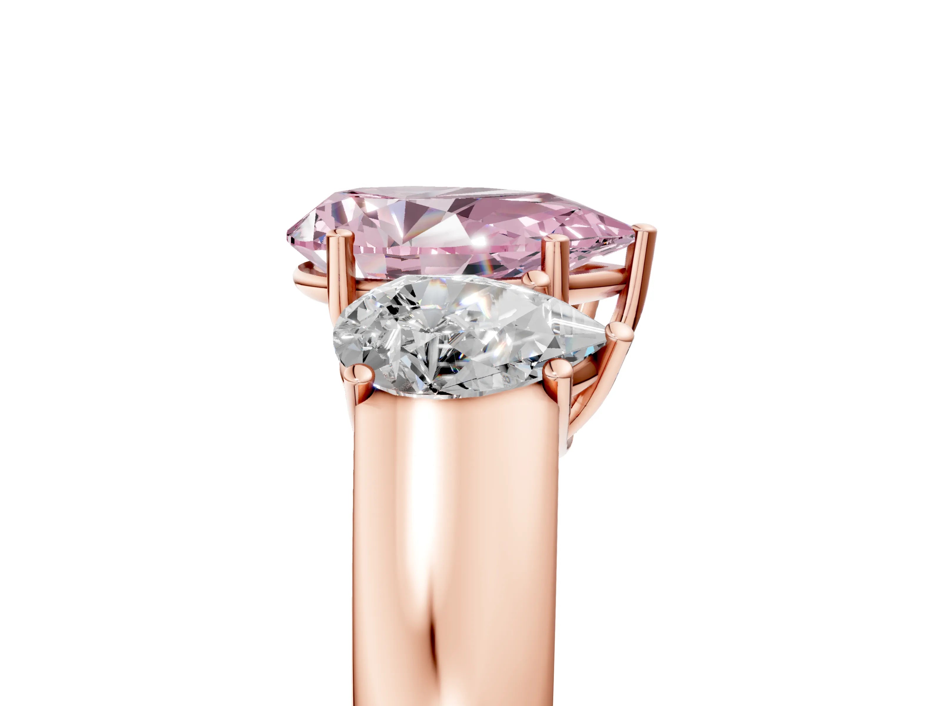 Rose gold Three-Stone Fancy Pink Pear Cut Cut Diamond Ring with Prong Setting and Classic Band_5