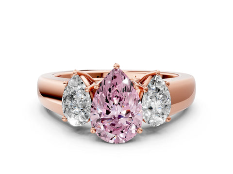 Rose gold Three-Stone Fancy Pink Pear Cut Cut Diamond Ring with Prong Setting and Classic Band