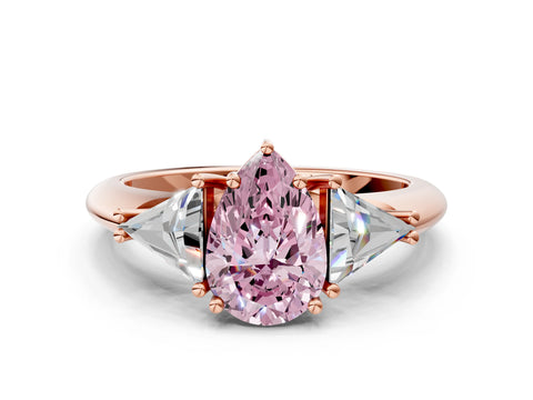 Rose gold Three-Stone Fancy Pink Pear Cut Cut Diamond Ring with Trillion Side Stones and Four-Prong Setting_3