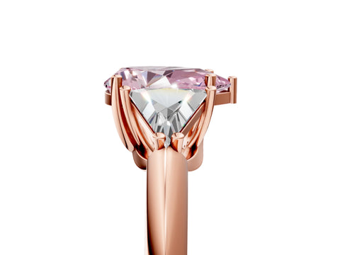 Rose gold Three-Stone Fancy Pink Pear Cut Cut Diamond Ring with Trillion Side Stones and Four-Prong Setting_8