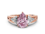 Rose gold Three-Stone Fancy Pink Pear Cut Cut Diamond Ring with Trillion Side Stones on a Split Shank Band