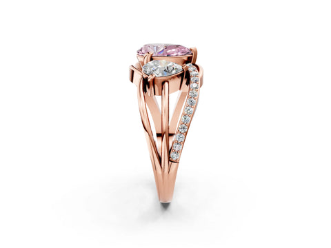 Rose gold Three-Stone Fancy Pink Pear Cut Cut Diamond Split Shank Prong Set Ring_2