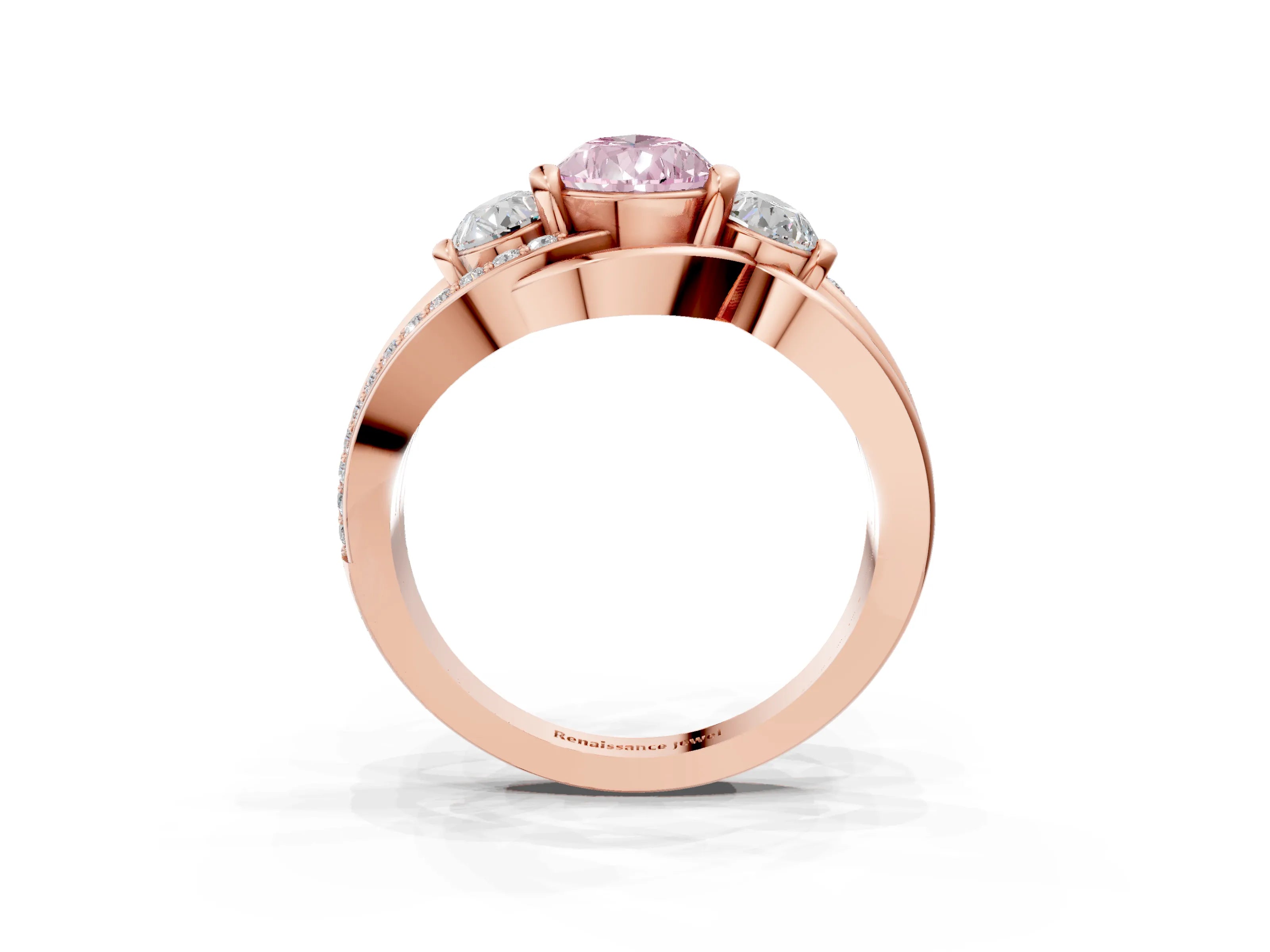 Rose gold Three-Stone Fancy Pink Pear Cut Cut Diamond Split Shank Prong Set Ring_3
