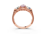 Rose gold Three-Stone Fancy Pink Pear Cut Cut Milgrain Band Prong Setting Ring_3