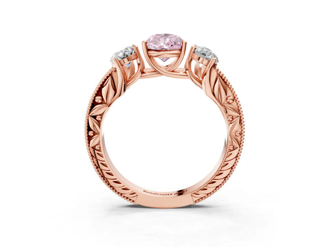 Rose gold Three-Stone Fancy Pink Pear Cut Cut Milgrain Pavé Engagement Ring_3